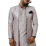 Handmade Lilac Geometrical Sequin Embroidered Open Sherwani with Kurta-Pajama Set | Father Son Combo | Jaipurio Collection